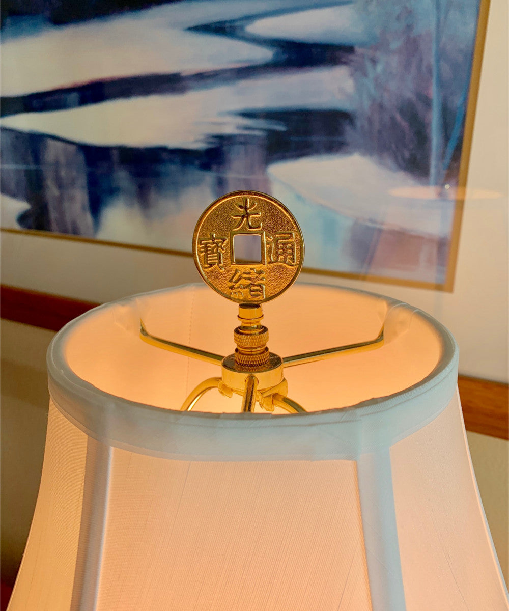 Mysterious East Chinese Coin Lamp Finial 2.5"h with Polished Brass Base