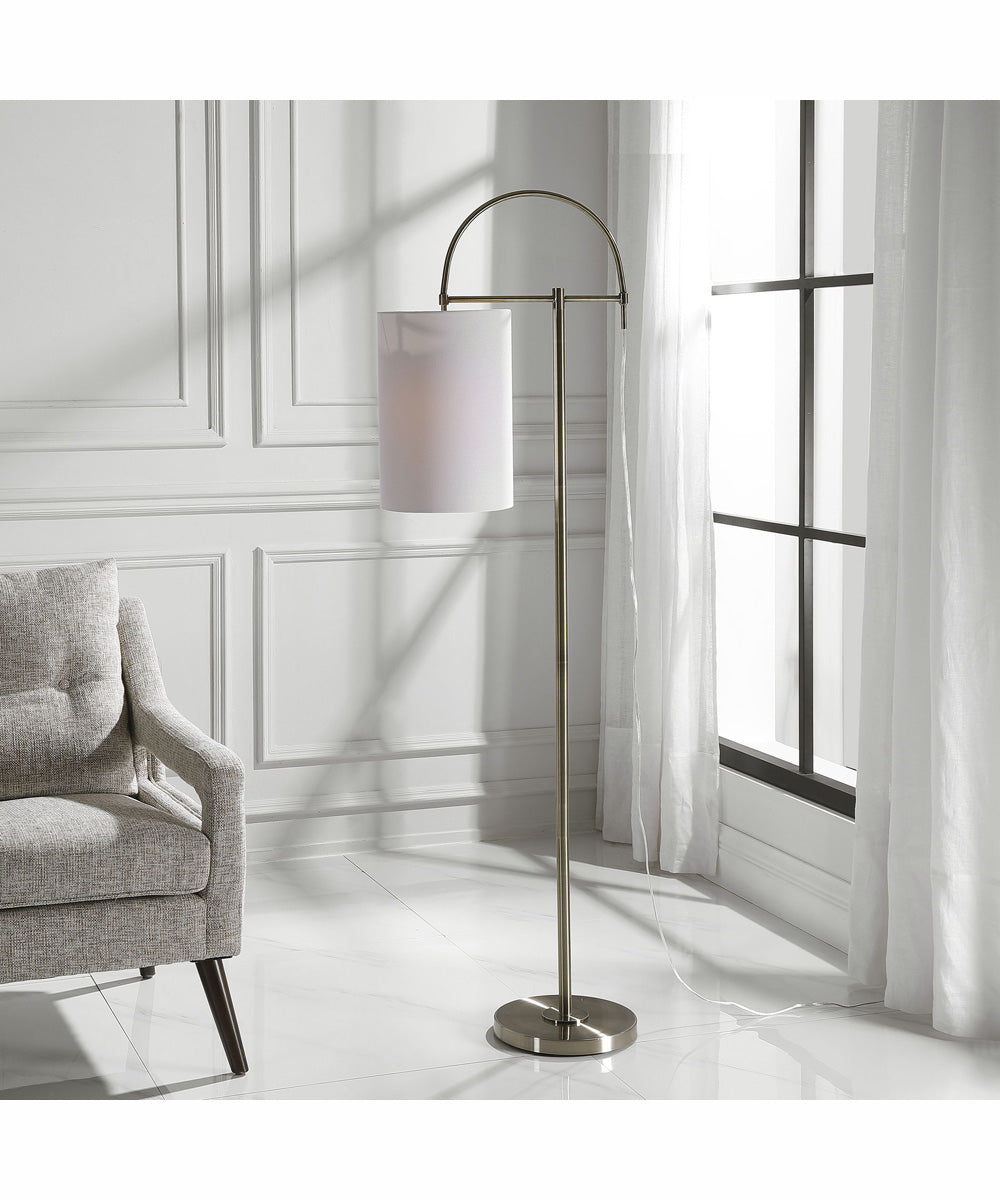 66"H 1-Light Floor Lamp Iron in Antique Brushed Brass with a Rectangular Shade