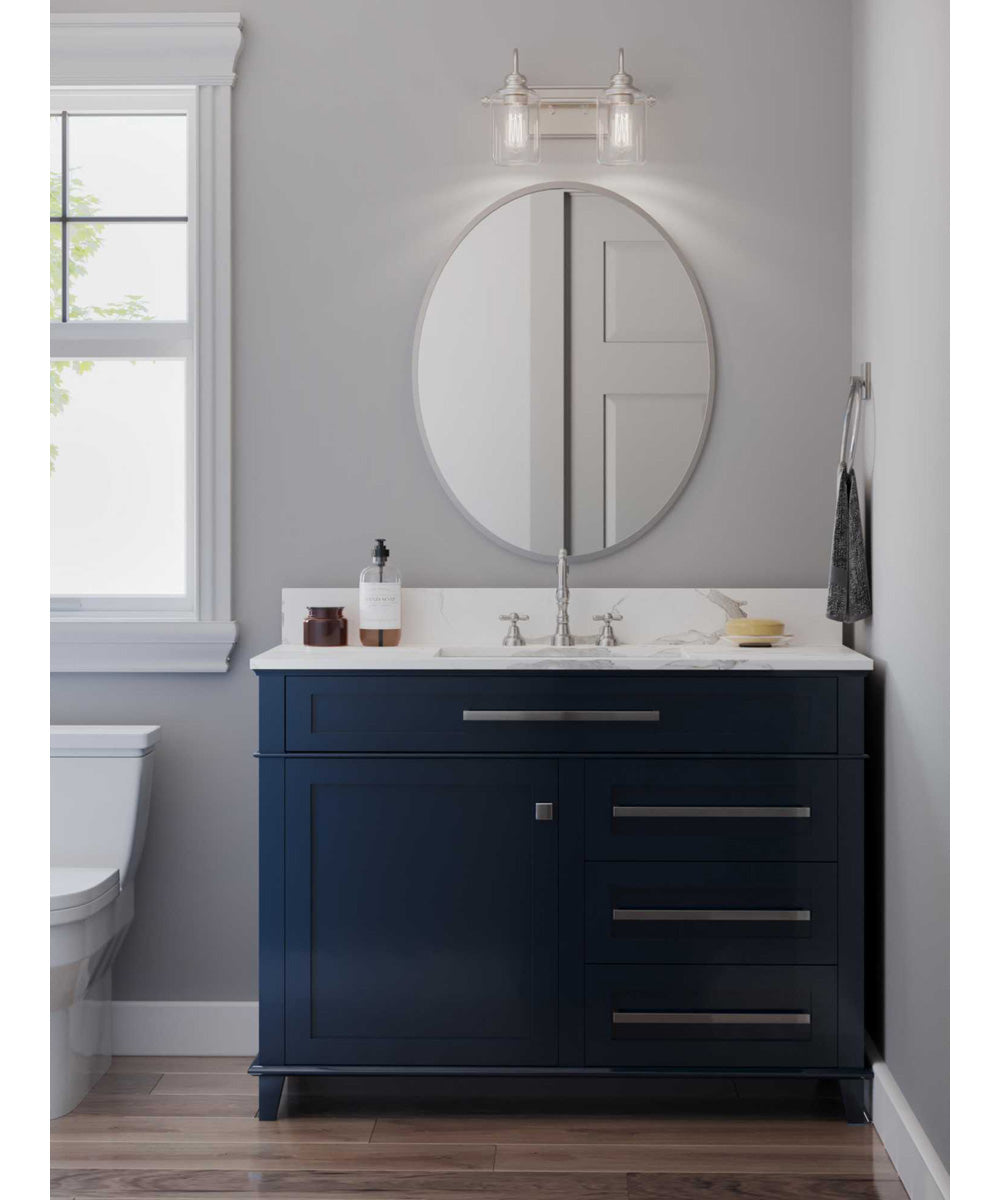 Aiken 2-Light Clear Glass Farmhouse Style Bath Vanity Wall Light Brushed Nickel