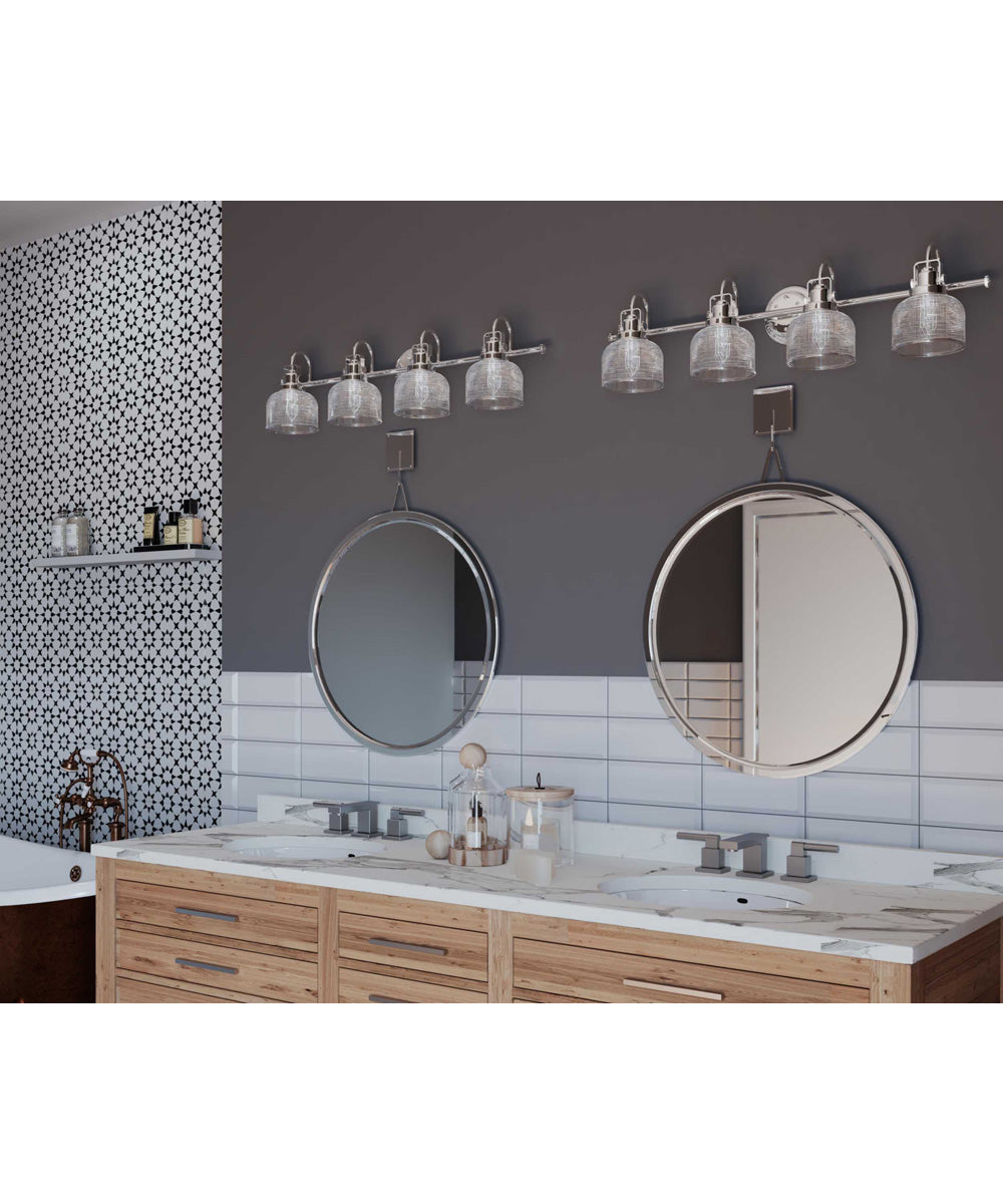 Archie 4-Light Clear Double Prismatic Glass Coastal Bath Vanity Light Polished Chrome