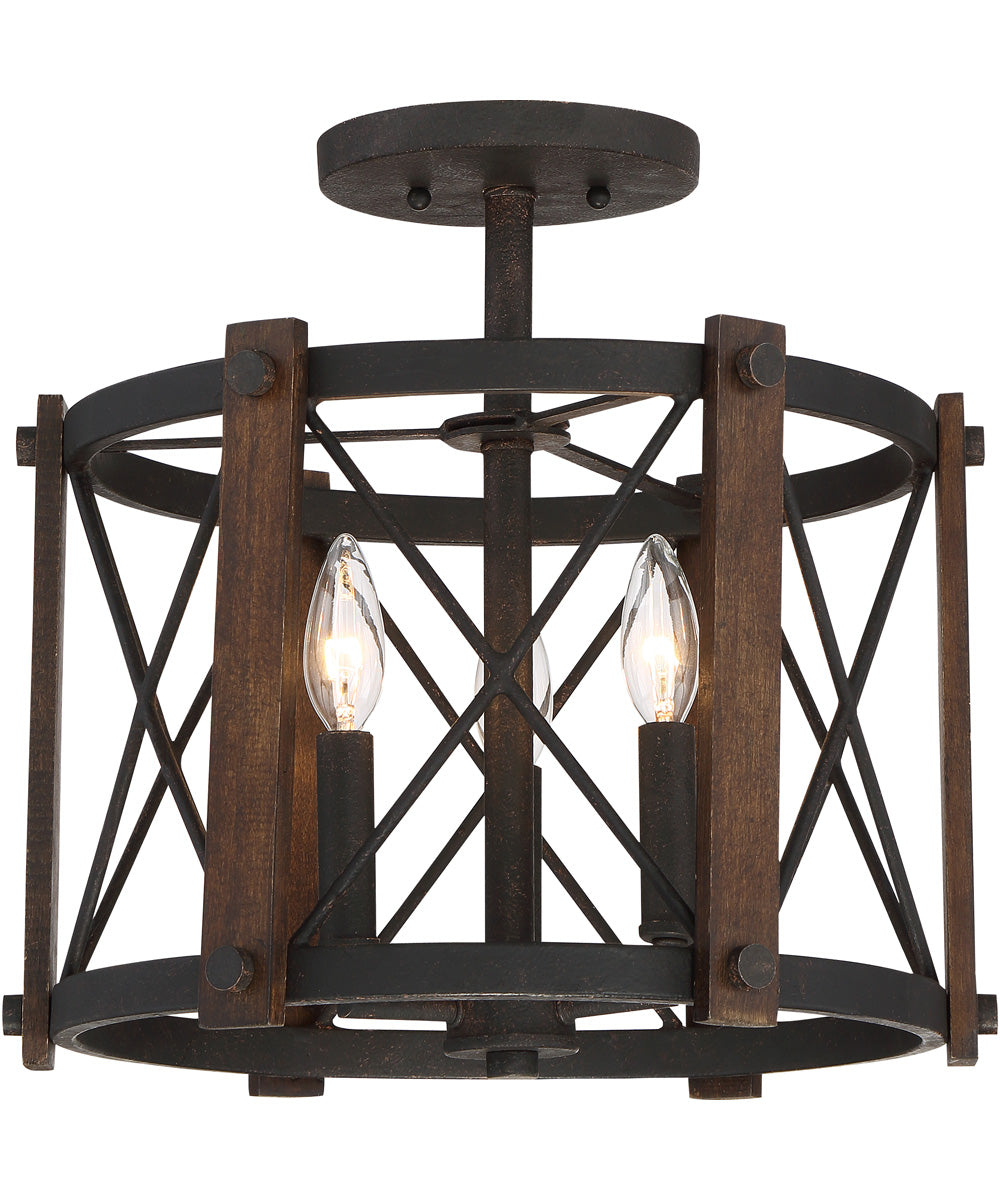 Baron Medium 3-light Semi Flush Mount Marcado Black