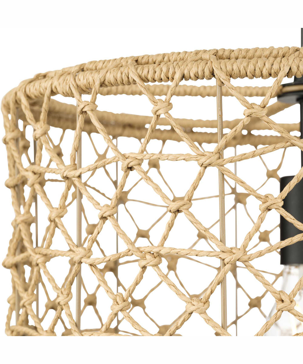 Chandra 1-Light Global Pendant with Woven Shade Matte Black