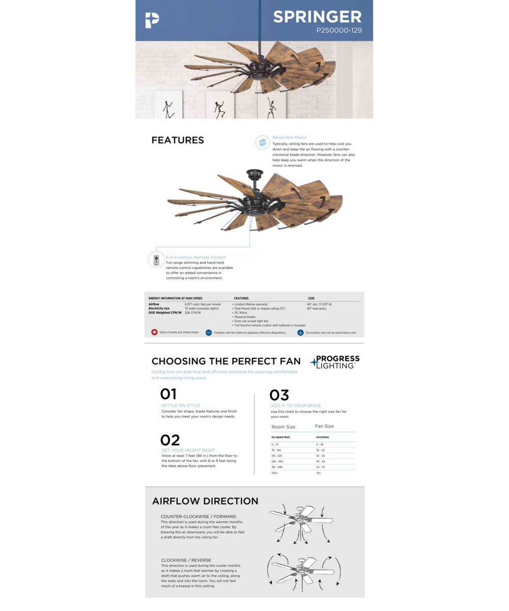 Springer 60" 12-Blade 60" Ceiling Fan Architectural Bronze