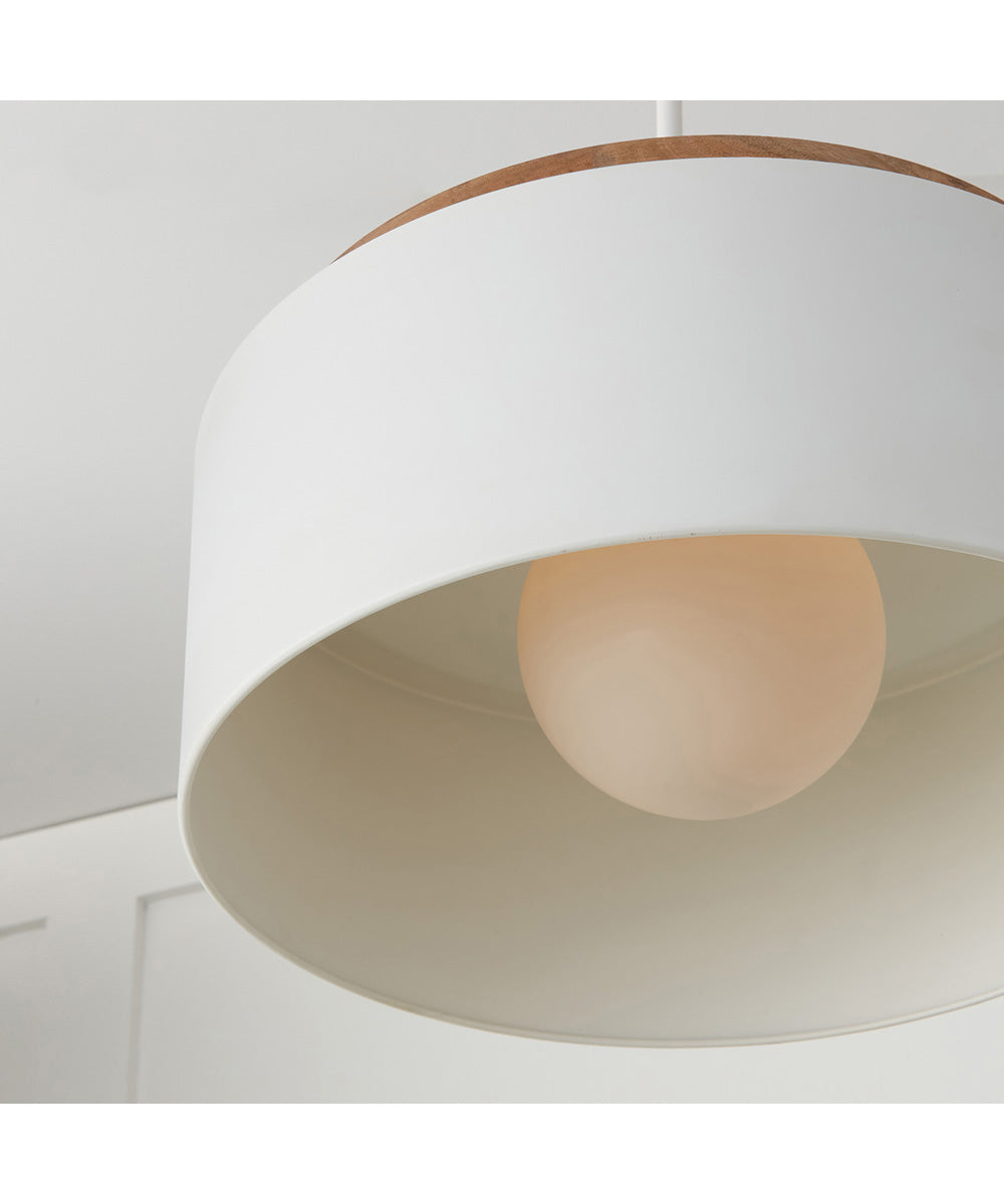 Liam 1-Light Pendant Light Wood and White