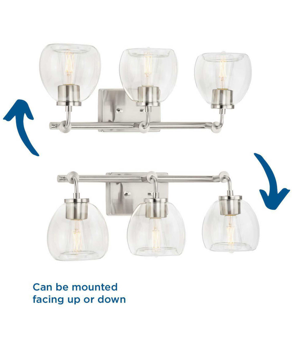 Caisson 3-Light Clear Glass Urban Industrial Bath Vanity Light Brushed Nickel