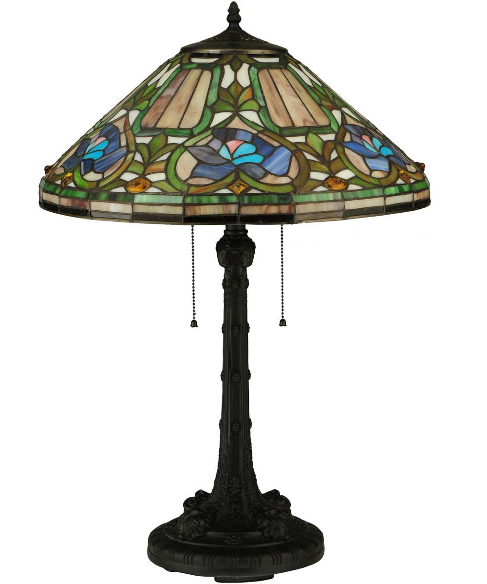 27"H Tiffany Floral  2-Light Tiffany Table Lamp Mahogany Bronze
