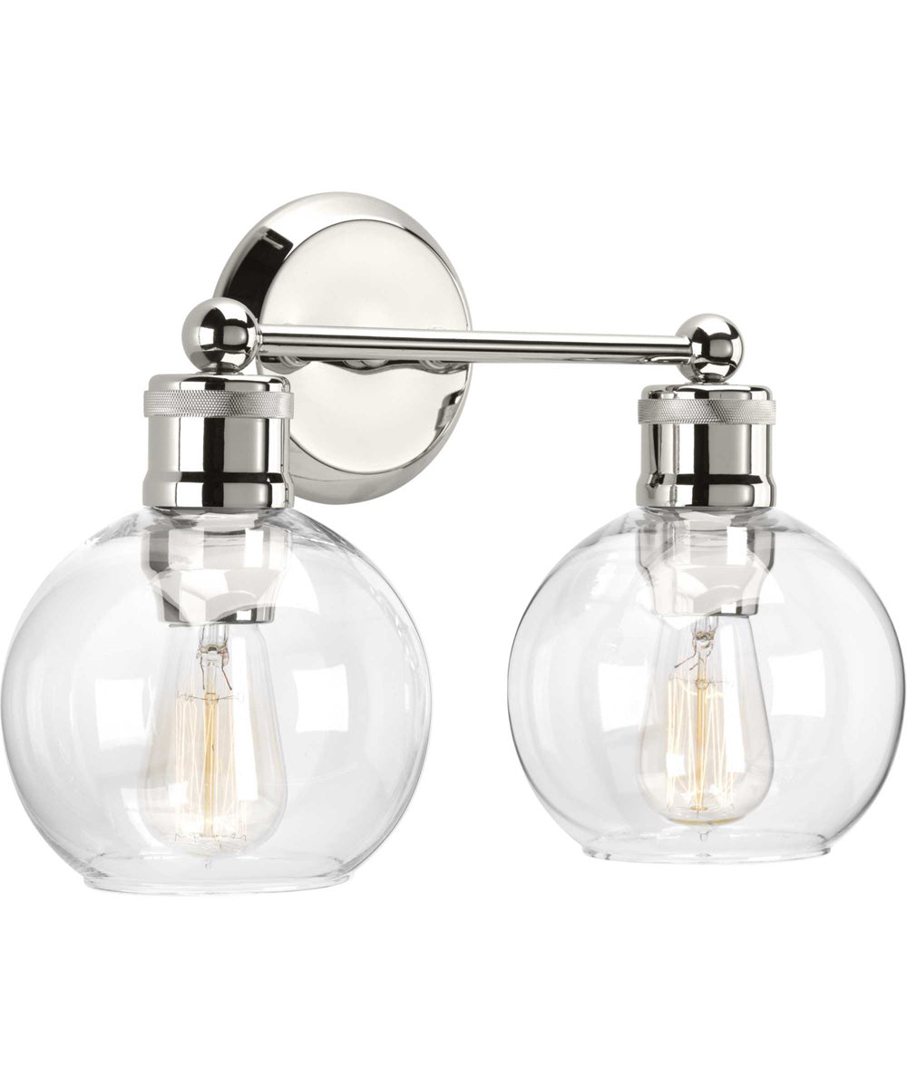 Hansford 2-Light Clear Glass Coastal Bath Vanity Light Polished Nickel