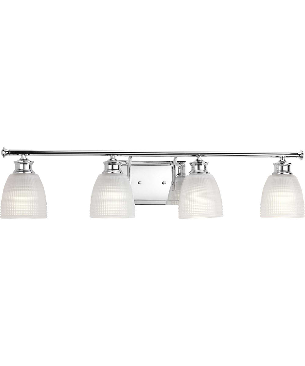 Lucky 4-Light White Prismatic Glass Coastal Bath Vanity Light Polished Chrome