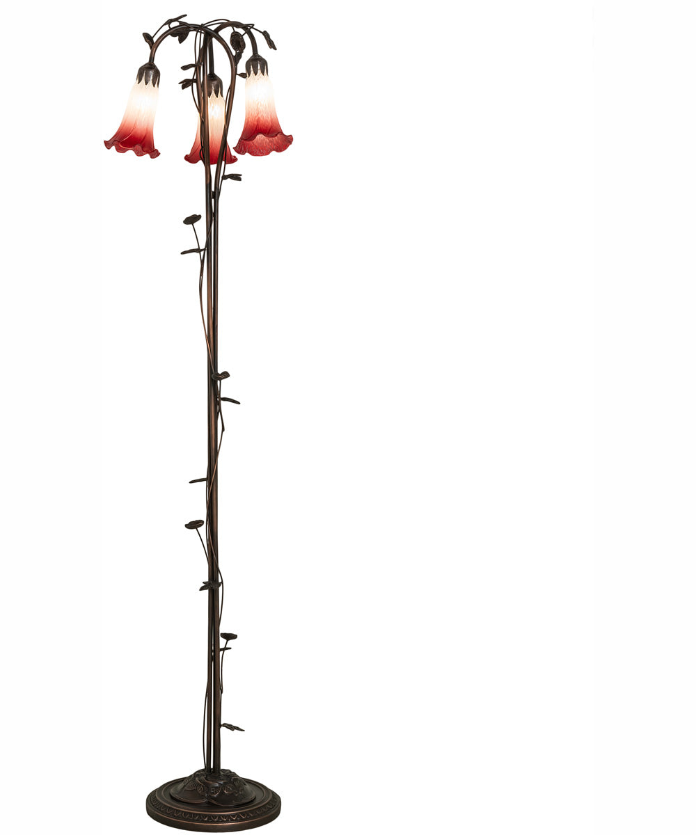 58" High Pink/White Tiffany Pond Lily 3 Light Floor Lamp