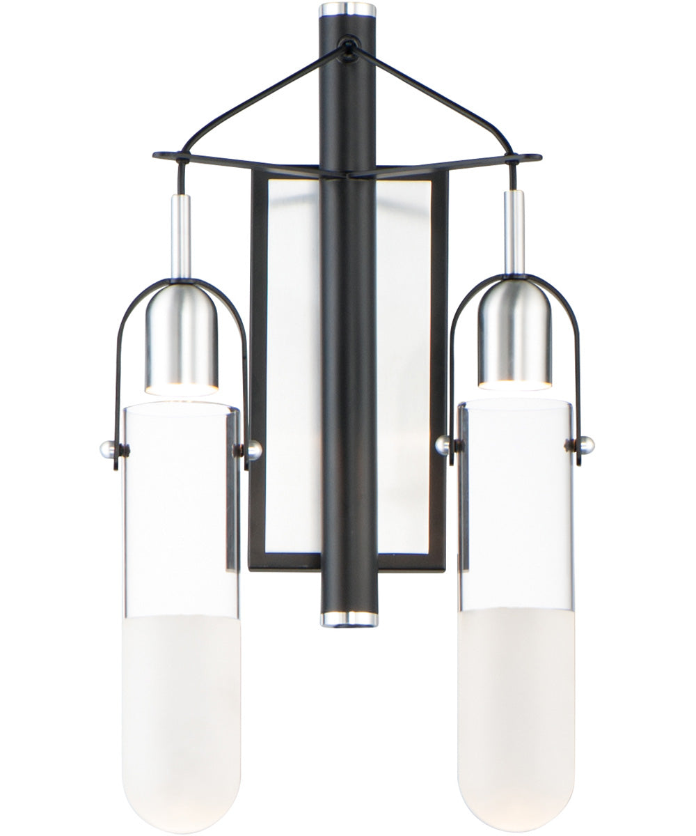 13"W Capsule LED 2-Light Wall Sconce Black / Brushed Aluminum