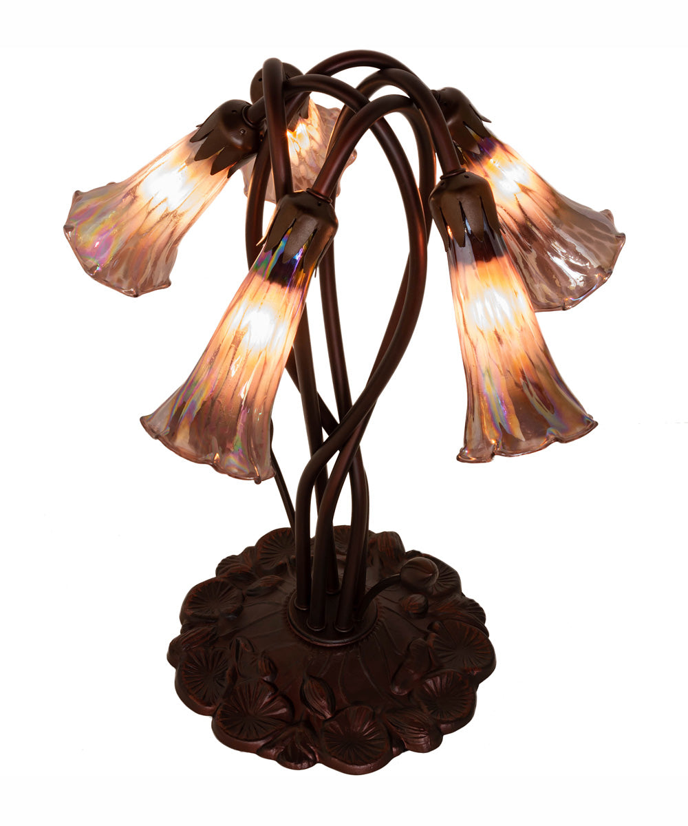 17" High Purple Iridescent Tiffany Pond Lily 5 Light Accent Lamp