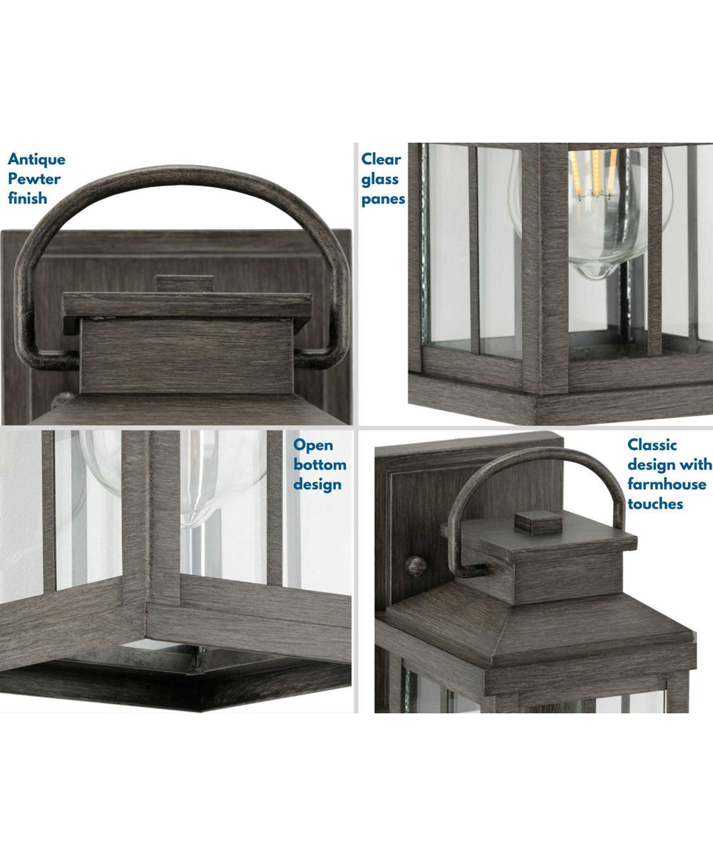 Williamston 1-Light Clear Glass Transitional Style Small Outdoor Wall Lantern Antique Pewter