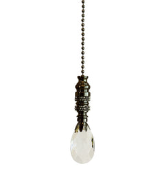 Stephanov Crystal Small Teardrop Ceiling Fan Pull, 2.5"h with 12" Nickel Brass Chain