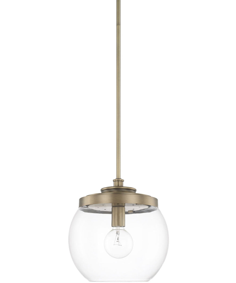 Mid-Century 1-Light Dual-Mount Pendant/Semi-Flush Mount In Aged Brass