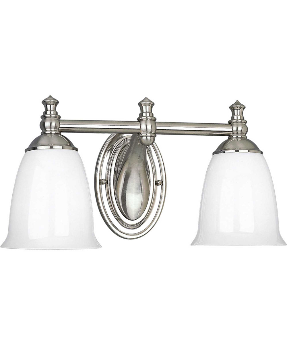 Victorian 2-Light White Opal Glass Farmhouse Bath Vanity Light Brushed Nickel