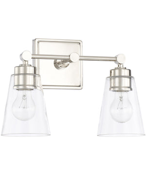 2-Light Vanity In Polished Nickel With Clear Glass