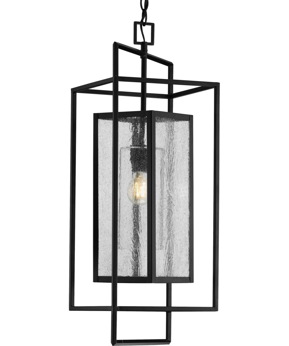 Navarre 1-Light Seeded Glass Indoor/Outdoor Hanging Pendant Light Matte Black