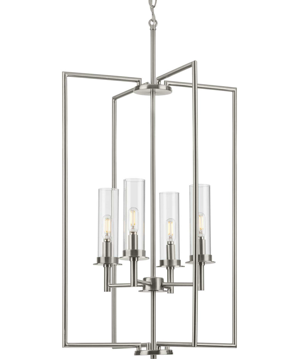 Kellwyn 4-Light Clear Glass Transitional Style Foyer Pendant Light Brushed Nickel