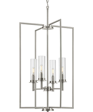 Kellwyn 4-Light Clear Glass Transitional Style Foyer Pendant Light Brushed Nickel