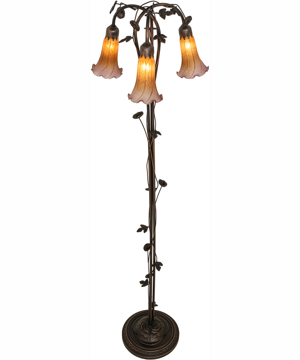 58" High Amber/Purple Tiffany Pond Lily 3 Light Floor Lamp