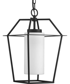 Chilton 1-Light New Traditional Etched Opal Glass Outdoor Hanging Light Textured Black