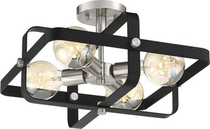 16"W Prana 4-Light Close-to-Ceiling Matte Black / Brushed Nickel