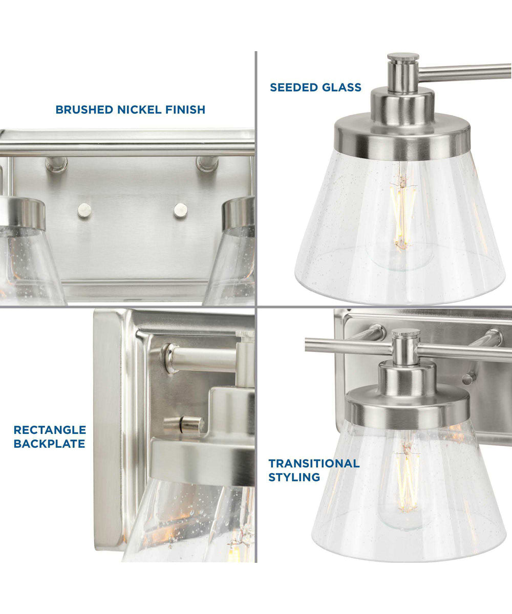 Hinton 3-Light Clear Seeded Glass Farmhouse Bath Vanity Light Brushed Nickel