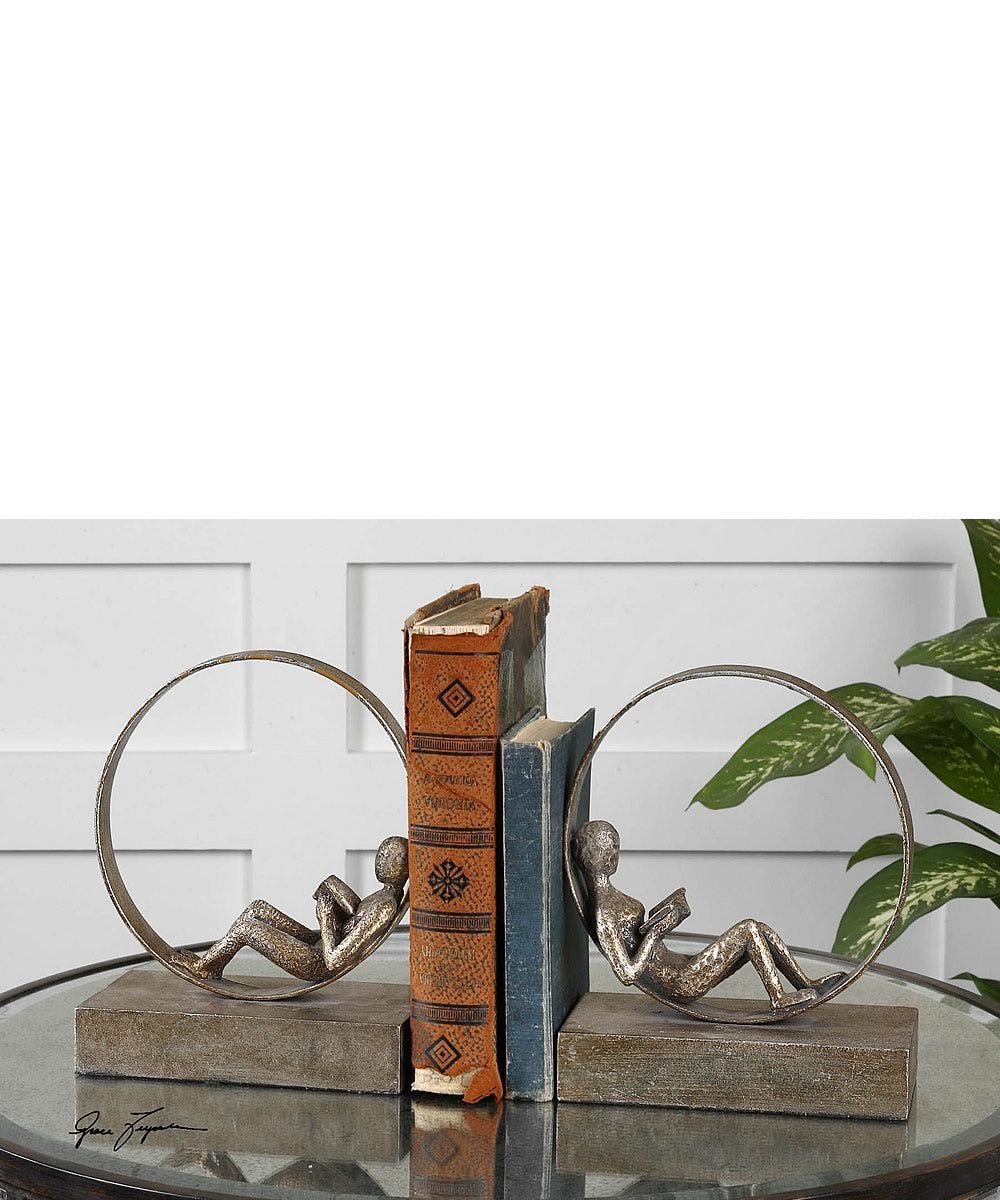 10"H Lounging Reader Antique Bookends Set of 2