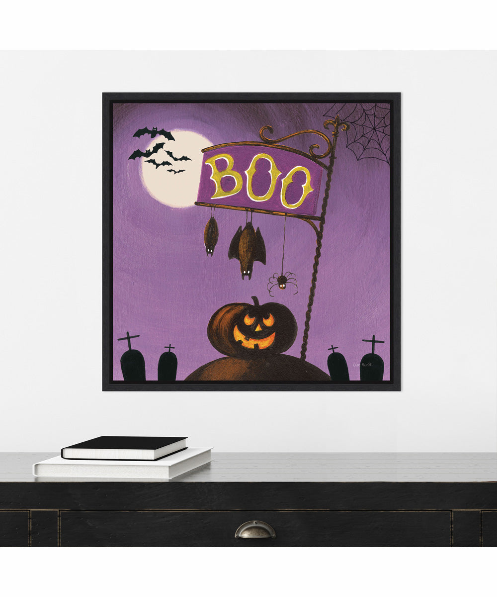 Framed Happy Haunting IV by Lisa Audit Canvas Wall Art Print (22  W x 22  H), Sylvie Black Frame