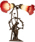 17" High Seafoam/Cranberry Tiffany Pond Lily 2 Light Trellis Girl Accent Lamp