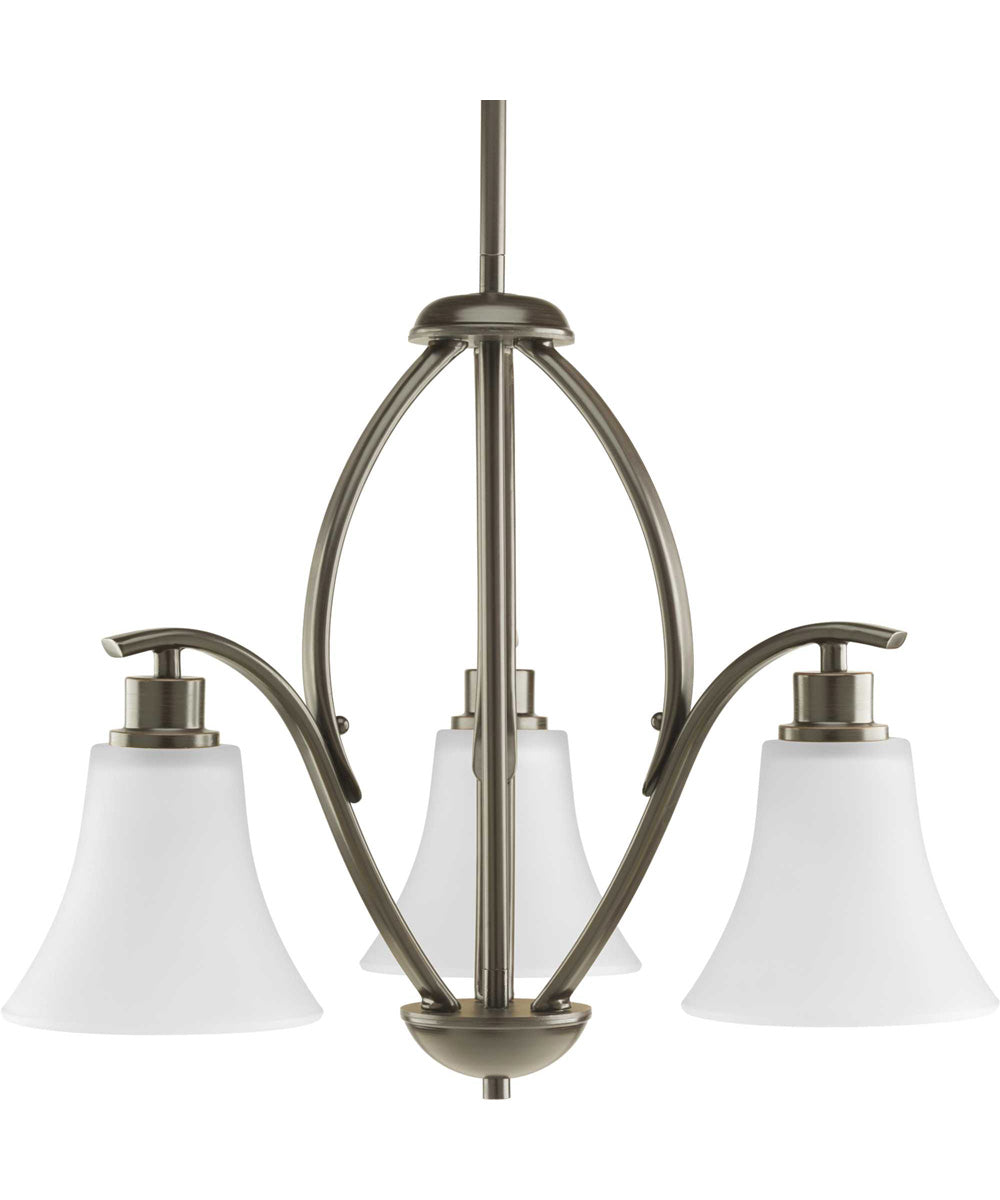 Joy 3-Light Etched White Glass Traditional Chandelier Light Antique Bronze