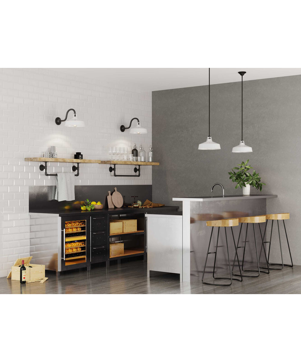 Cedar Springs  1-Light Textured Black Metal Shade Farmhouse Outdoor Hanging Light White