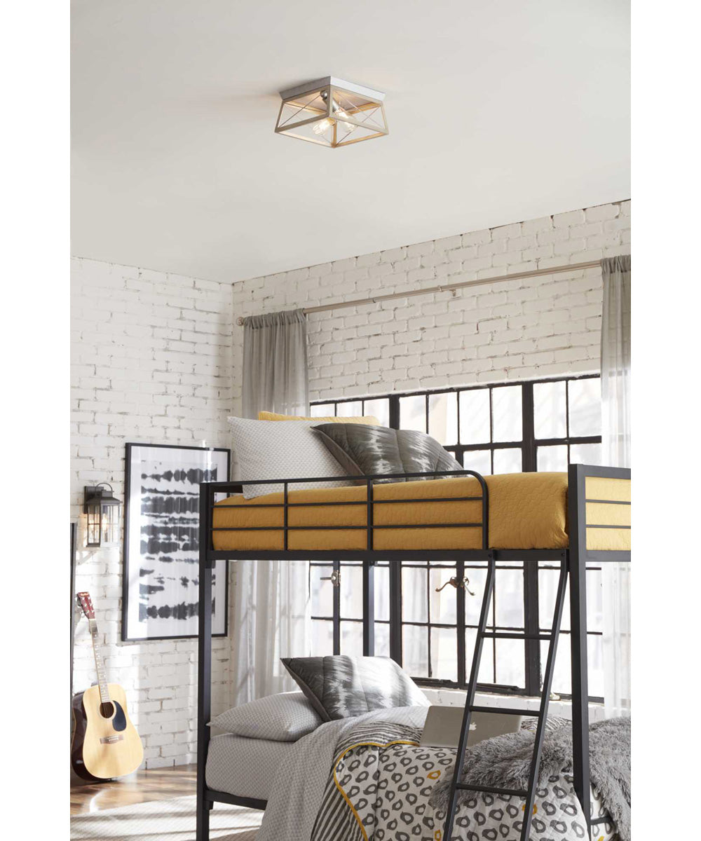 Briarwood 2-Light Galvanized Bleached Oak Farmhouse Style Flush Mount Ceiling Light Galvanized Finish