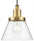 Hinton 1-Light Brushed Nickel Modern Farmhouse Pendant Vintage Brass