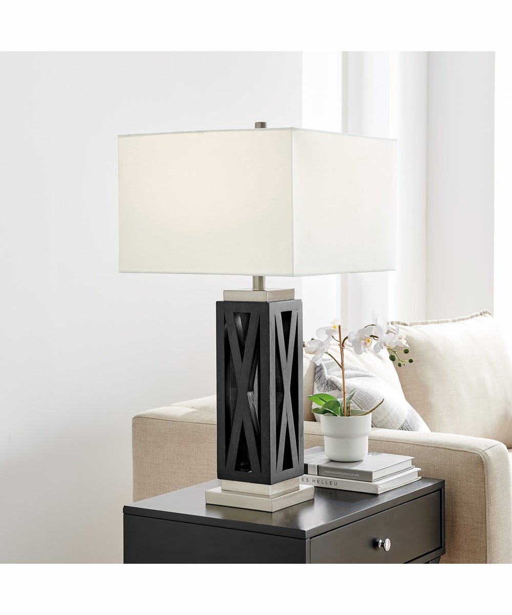 Ravenswood 1-Light Table Lamp Brushed Nickel/D.Walnut Wood/White Linen Shade