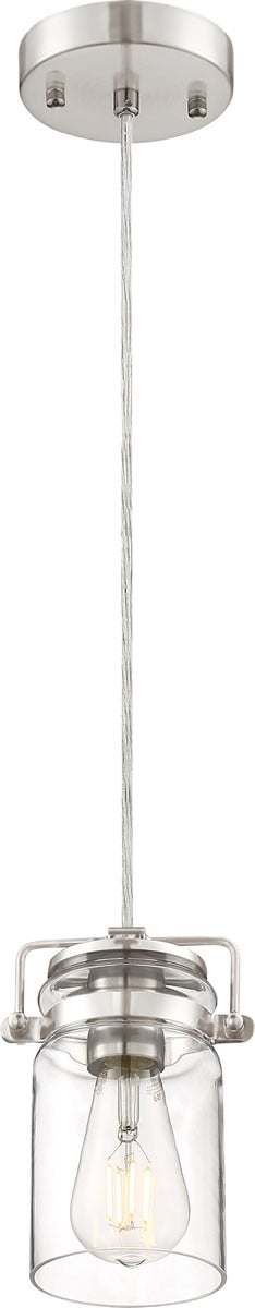 5"W Antebellum 1-Light Pendant Brushed Nickel / Clear