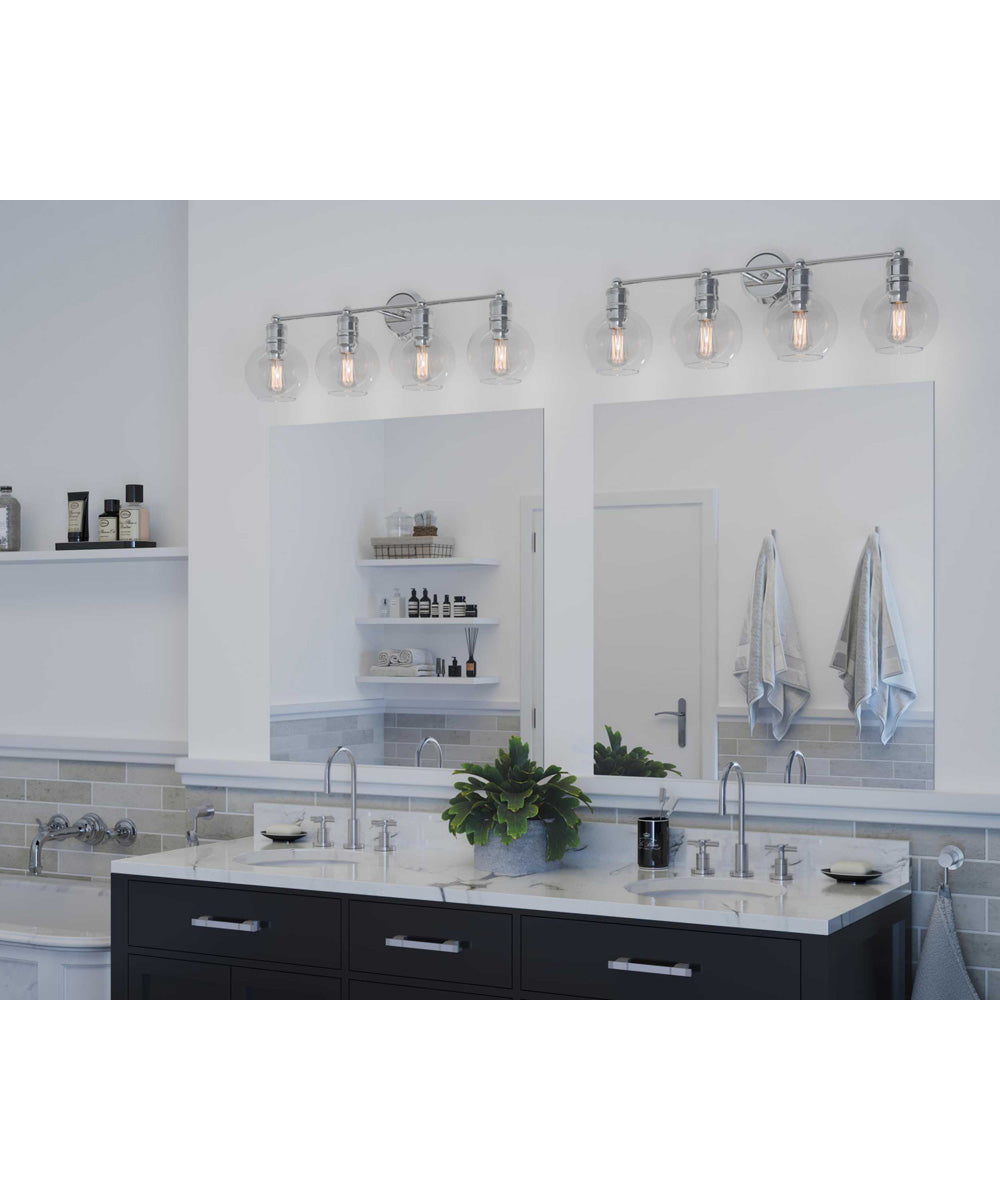 Hansford 4-Light Clear Glass Coastal Bath Vanity Light Polished Nickel