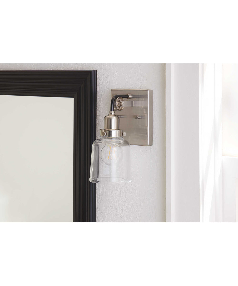 Rushton 1-Light Clear Glass Farmhouse Bath Vanity Light Brushed Nickel