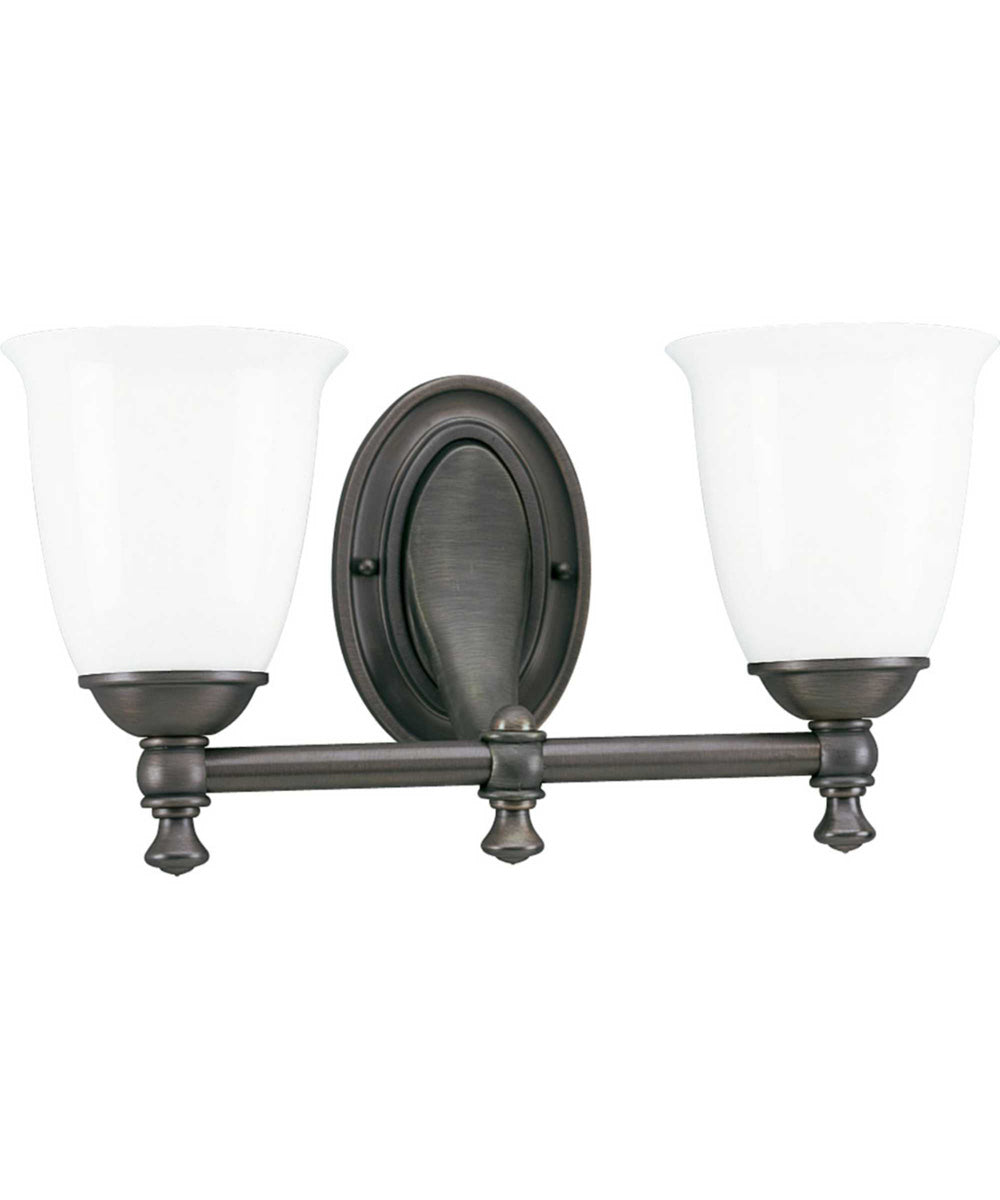 Victorian 2-Light White Opal Glass Farmhouse Bath Vanity Light Venetian Bronze