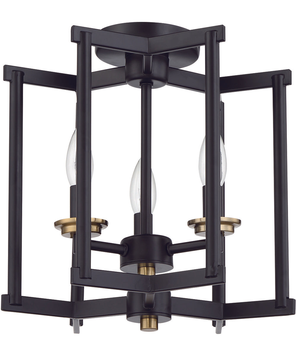 Avante Grand 3-Light Convertible Semi Flush Flat Black/Satin Brass