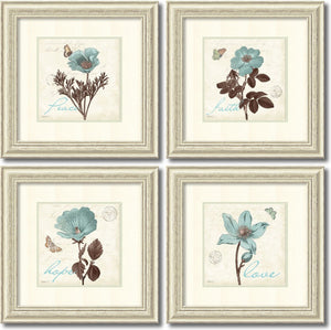 22"H Katie Pertiet Touch of Blue- set of 4 Framed Art Print Oyster Shell