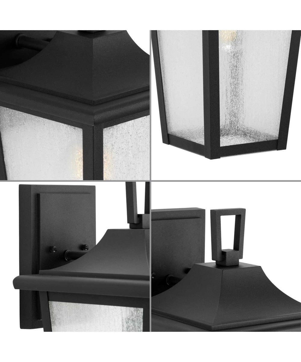Padgett 1-Light Transitional Clear Seeded Glass Outdoor Wall Lantern Textured Black