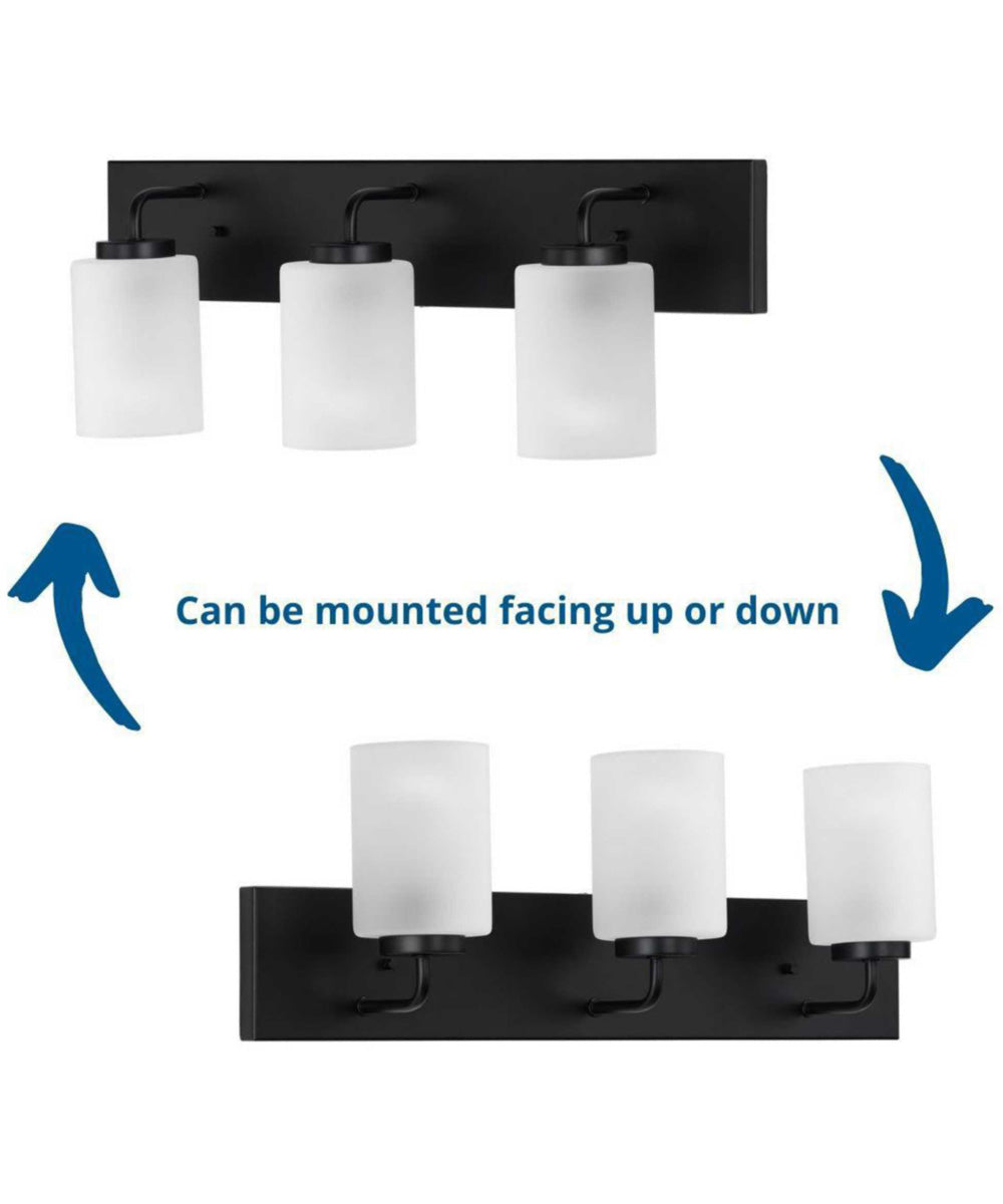 Merry 3-Light Etched Glass Transitional Style Bath Vanity Wall Light Matte Black