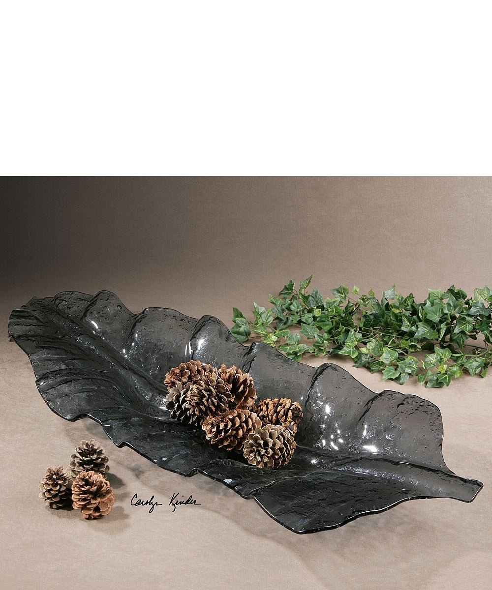 5"H Smoked Leaf Glass Tray