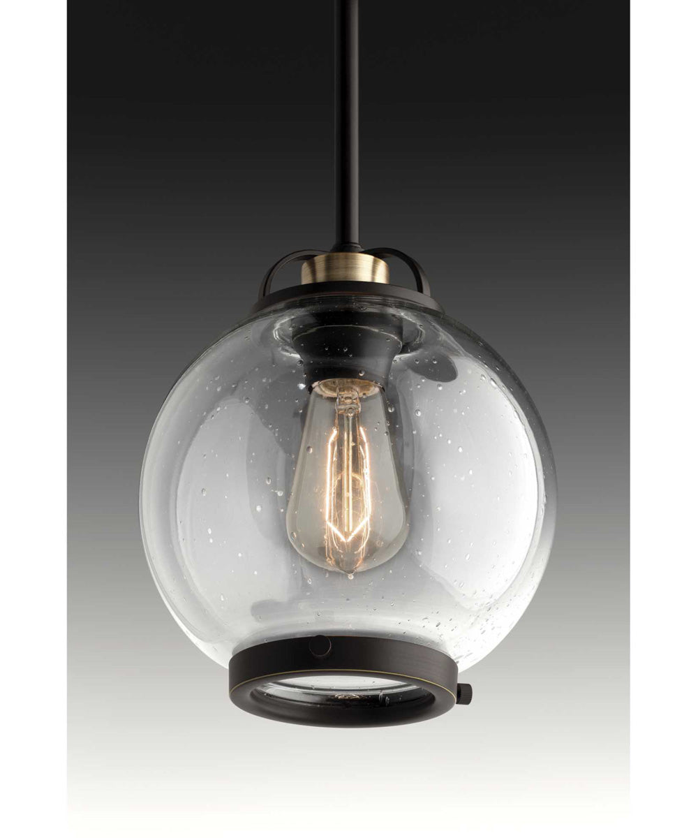 Chronicle 1-Light Clear Seeded White Opal Glass Coastal Mini-Pendant Light Antique Bronze