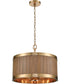 Wooden Barrel 6-Light Chandelier Satin Brass/Slatted Wood Shade Medium Oak