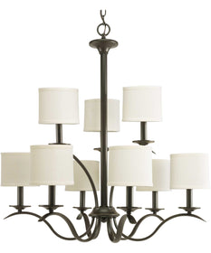 Inspire 9-Light Off-White Linen Shade Traditional Chandelier Light Antique Bronze