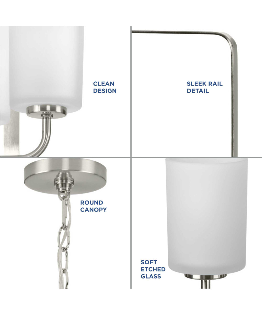 League 3-Light Etched Glass Modern Farmhouse Foyer Chandelier Light Brushed Nickel