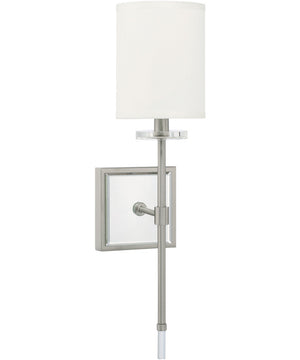 1-Light Sconce In Brushed Nickel With Decorative White Fabric Stay-Straight Shade