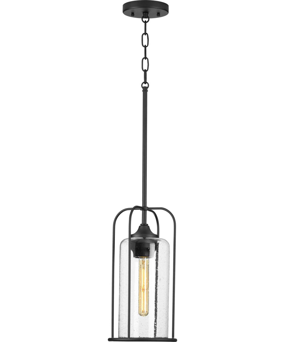 Watch Hill 1-Light Clear Seeded Glass Farmhouse Style Outdoor Hanging Pendant Lantern Textured Black